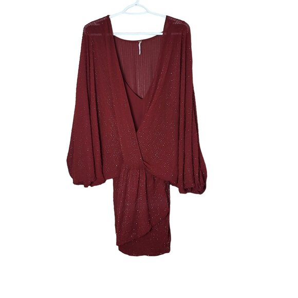 Free People Isabel Beaded Dolman V Neck Mini Dress Size Large - Picture 1 of 7